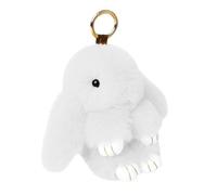 Llavero de conejo, llavero de conejo esponjoso, suave y lindo llavero de piel de conejo Rex, llavero de felpa para bolso de coche, llavero colgante (blanco)