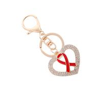 Llavero de corazón calado apasionado con piedras, materiales de aleación resistentes para aniversario o cumpleaños, dije de bolso de moda, Rojo