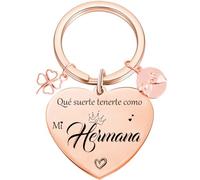 Llavero de Corazón en Oro Rosa, Mensaje 'Qué suerte tenerte como Mi Hermana', Regalo de cumpleaños para mi hermana, regalo para mi hermana