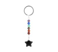 Llavero de cristal de luna de moda, 7 chakras, piedra natural, amatista, labradorita, colgante de estrella, llavero personalizado, clip para tarjeta, decoración unisex, obsidiana, estrella, talla