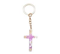 Llavero de cruz de resina hecho a mano con colorido colgante de flores secas para mujeres y niñas, adornos creativos para bolsa de coche, regalos populares, motocicletas, anillos, goteos, cruz