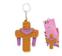 Llavero De Cruz Para Las Mujeres - Colgante Lindo Cristiano Tejido a Ganchillo | Colgantes para Mochila de Hombre y Mujer - para Cumpleaños Navidad Pascua Días Festivos Familiares y Mamá Novia