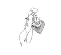 Llavero de cuerda trenzada, cruces, lazo, corazón, bolso, colgante, accesorios de mochila de moda para bolso, decoración de bolso, Plateado, 12×7.50×1.80cm