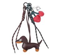 Llavero de Cuero con Forma de Perro Salchicha, Colgante Decorativo con Corazón y Cereza para Bolsos, Carteras y Coches