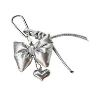 Llavero de cuero con lazos de corazón adecuado para mujeres, accesorios y decoración para añadir encanto a tu bolso, Lazo plateado de cuero C