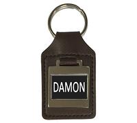 Llavero de cuero con nombre de cumpleaños grabado opcional - Damon, Brown