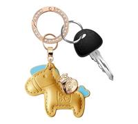 Llavero de cuero, decoración auspiciosa 2026, llavero del año del caballo | para bolso, mochila, coche, oficina, viajes, vacaciones, festivales de primavera, adultos, niños, niñas y niños, Amarillo