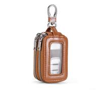 Llavero de cuero negro de 9 x 5 cm | Compatibilidad de 9 x 5 x 3,51 cm, sostiene llaves de coche y casa, diseño compacto, opción azul