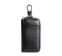 Llavero de cuero para hombre con diseño dividido para organizar llaves, tarjetas y dinero en efectivo en una bolsa compacta (negro)