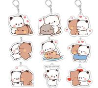 Llavero de dibujos animados con diseño de panda Bubu y Dudu - Lindo llavero de anime Kawaii (juego de los 9 estilos))