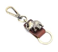 Llavero de elefante de 2 piezas, llavero de coche de piel de vaca de metal con forma de elefante, colgante de cuero retro, buena suerte para llavero, ganchos para bolso de coche, (Elefante de cuero