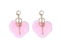 Llavero de felpa de 2 pcs corazón, llavero de pompones en forma de corazón para el anillo de la llave del automóvil encanto de bolsillo de mochila (Rosa)
