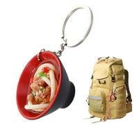 Llavero de fideos - Llavero de fideos | PVC simulación cuenco de flores llavero para fideos, comida en miniatura para regalo de cumpleaños, llavero de mini juguete para amantes de la pasta, Red Bowl