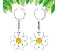 Llavero de Flores, 2 Piezas Llaveros Flores para Mujer Billetera Llavero Margarita Blanca Billetera Llavero Esmalte Llavero Rima Flores Metálicas Bolsos Llavero Flores Femeninas Regalo Amigos Flores