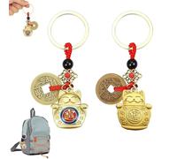 Llavero de Gato con Monedas Feng Shui, 2 Piezas de Aleación de Latón Duradero, Amuleto de la Suerte y Prosperidad para Protección Personal en el Hogar, Coche o Oficina
