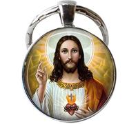 Llavero de Jesucristo, corazón de Jesús, sacre coeur, corazón llameante, regalo de joyería religiosa, marrón, 25