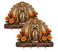 Llavero de la Virgen María, 2D de madera maciza montada en la pared, decoración religiosa del hogar con 4 ganchos, organizador de entrada cristiano, regalos cristianos para familiares y amigos (2