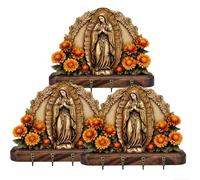 Llavero de la Virgen María, 2D de madera maciza montada en la pared, decoración religiosa del hogar con 4 ganchos, organizador de entrada cristiano, regalos cristianos para familiares y amigos (3