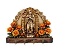 Llavero de la Virgen María, 2D de madera maciza montada en la pared, decoración religiosa del hogar con 4 ganchos, organizador de entrada cristiano, regalos cristianos para familiares y amigos (1