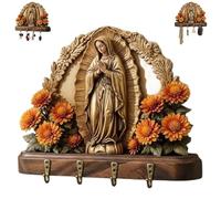 Llavero de la Virgen María dorada, llavero cristiano montado en la pared con 4 ganchos, elegante comunión granja virgen María arte de pared