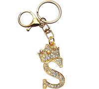 Llavero de letra para mujer, llavero de letra inicial con diamantes de imitación, llaveros del alfabeto de cristales de la A-Z, llavero de letra de metal dorado para bolso, bolso, elección de regalo, S