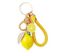 Llavero de limón lindo con diamantes de imitación de cristal de limón pequeño llavero de fruta para bolso mochila regalo de joyería de coche para mujeres hombres, amarillo, G