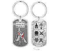 Llavero de los Caballeros Templarios Cruzados para hombre, Efesios 6:16-17, armadura de Dios, cruz de Jerusalén, llavero de etiqueta de perro, amuleto de San, Plateado, Medium