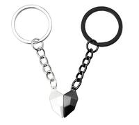 Llavero de medio corazón a juego para parejas, llavero magnético para aniversario, cumpleaños, mejores amigos (blanco y negro)