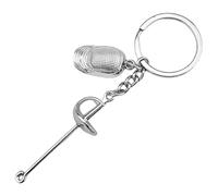 Llavero de metal con colgante de esgrima coleccionable para la escuela de trabajo, ligero y resistente al óxido, tela/plumas