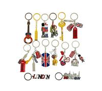 Llavero de metal de recuerdo británico, llavero de recuerdo de Londres, 14 piezas, llavero de Union Jack, llaveros de icono de Londres, Mezclar Colores, Talla única
