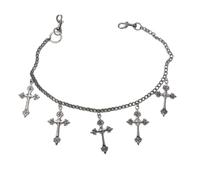 Llavero de metal punk para hombre, mujer, cintura cruzada, pantalones vaqueros, hip-hop, cadenas de cinturón, joyería callejera, cruz para hombre