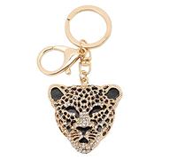 Llavero de moda de leopardo de cristal con cabeza de llavero con cabeza de leopardo, colgante para bolso de coche para niña, regalo de cumpleaños(oro)