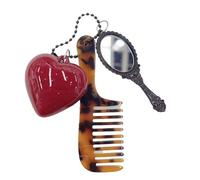 Llavero de moda portátil con estampado de leopardo con corazón y herramienta de maquillaje, accesorios creativos