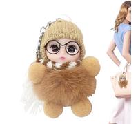 Llavero de muñeca linda genérico - colgante decorativo para estudiantes escolares | OPP Lovely Big Eyes Doll Durante Wearing Glasses Scarf Hat, imitación Rabbit Hair Dolls Keychain For Bag Ornament