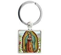 Llavero de Nuestra Señora de Guadalupe cuadrado vintage bendita Virgen María religiosa hombres mujeres llavero joyería cristiana, marrón, 25