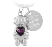 Llavero de Nutria Otter con Corazón Lindo Colgante de Nutria Animales Metal Colgante Amuleto de la Suerte Llavero de Amor Grabado Te Amo Regalo para Parejas Novias Familia - Morado