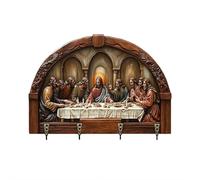 Llavero de pared con diseño de Jesús y Discípulos, organizador de llaves de madera rústica plano 2D con 4 ganchos de metal, decoración religiosa de casa de campo para familiares y amigos