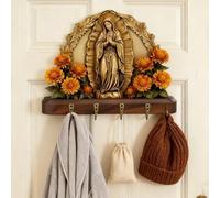 Llavero de pared plano 2D de Nuestra Señora de Guadalupe, comunión de granja, arte de pared de la Virgen María con 4 ganchos de metal para entrada, regalos de inauguración de la casa, regalos