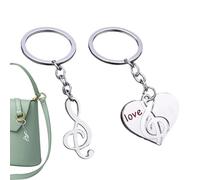 Llavero de pareja de notas musicales | Llavero con símbolo de música | Llavero de metal para pareja, llavero para bolso, cartera, teléfono celular o colgante de coche, plata, Refer to