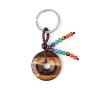 Llavero de piedra de cristal natural con 7 chakras, lindo colgante de donut de moda, ágata negra, llavero de cuarzo rosa, bolso, llavero de motocicleta, joyería unisex, ojo de tigre, talla única