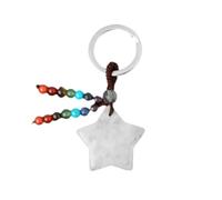 Llavero de Piedra Natural de 7 Chakras, Luna, Turquesa, Estrella, Colgante de Cristal de Cuarzo Rosa, Llavero de aventurina, Bolsa para Llaves de Coche, Colgante Universal, 1 Pieza, Cristal Blanco,