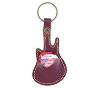 Llavero de piel con forma de guitarra para púas de guitarra, con 5 púas, Estuche para púas de guitarra, color café