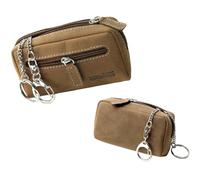 Llavero de piel marrón con compartimento para monedas grande para hombre y mujer de piel auténtica de búfalo, color marrón, estuche para llaves con mosquetón y llavero, Marrón Natural Vintage, medium