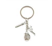 Llavero de plata antigua con diseño de pistola de bala y granada, para regalo