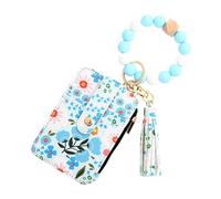 Llavero de Pulsera, Llavero de con Cuentas, Cartera de Pulsera para Mujer, Llavero de con Cuentas para Tarjeta de crédito, Llavero de Piel sintética para Mujeres, niñas, Adultos, Azul