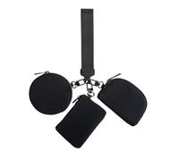 Llavero de pulsera, monedero triple de muñeca, monedero para monedas, llavero con cremallera alrededor, pequeña cartera portátil para mujer, viajes, deportes al aire libre, Negro , ver descripción