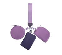 Llavero de pulsera, monedero triple de muñeca, monedero para monedas, llavero con cremallera alrededor, pequeña cartera portátil para mujer, viajes, deportes al aire libre, morado, ver descripción