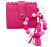 Llavero de pulsera para mujer, cartera pequeña para tarjetas, ventana de identificación, monedero delgado de silicona con cuentas, Rosa, Talla única, Llavero de pulsera con tarjetero