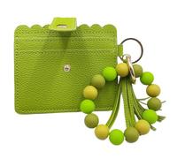 Llavero de pulsera para mujer, cartera pequeña para tarjetas, ventana de identificación, monedero delgado de silicona con cuentas, Pasto verde, Talla única, Llavero de pulsera con tarjetero