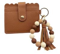 Llavero de pulsera para mujer, cartera pequeña para tarjetas, ventana de identificación, monedero delgado de silicona con cuentas, Marrón, Talla única, Llavero de pulsera con tarjetero